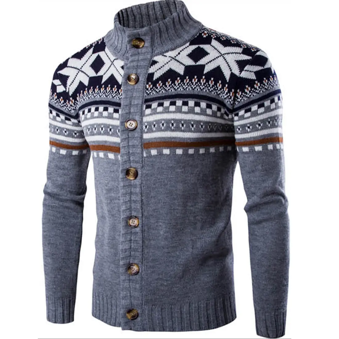 कस्टम शीर्ष मात्रा पुरुषों बुना हुआ आकस्मिक स्वेटर एकल छाती Jacquard कार्डिगन स्वेटर