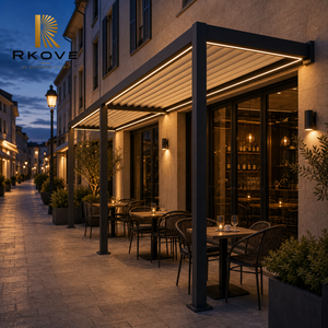 Pérgola de Aluminio de Grado Comercial Premium con Estructura Estrecha para Montaje en Pared e Iluminación LED Cálida para Caminos de Cafeterías Europeas - Product Image 2