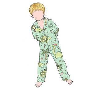 Ensemble de vêtements de nuit pour enfants en bambou imprimé dinosaure personnalisé avec faible quantité minimale de commande et livraison rapide pour ensemble à manches longues pour garçons - Product Image 1