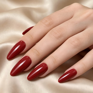 Ongles press-on élégants <span class=keywords><strong>rouge</strong></span> <span class=keywords><strong>bordeaux</strong></span>, forme amande longue, finition brillante, <span class=keywords><strong>faux</strong></span> ongles solides, vente en gros, étiquette privée personnalisée - Product Image 2