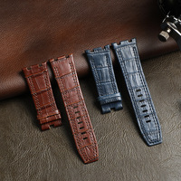 Correa de Reloj de Cuero Vacuno Genuino de Primera Capa para AP Audemars 15400 15703 26320 Royal Oak Offshore Series para Hombre, 27 mm, Negra y Marrón