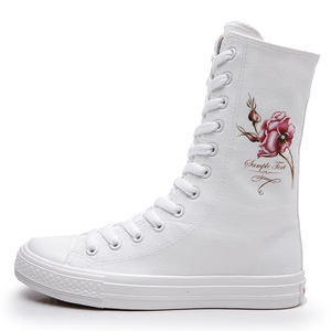 Bottes mi-hautes pour femmes, motifs roses, automne-hiver, chaussures de loisirs et d'extérieur confortables, à lacets sur le devant et fermeture éclair latérale, chaussures d'hiver - Product Image 5