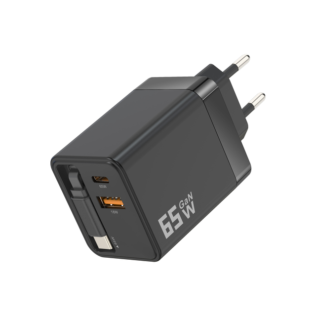 Factory Original 65w Pd Charger With Retractable Type C Cable Eu Us Uk Plug Mobile Phone Wall Adapter Usb C Otp Protection