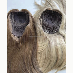 Extensiones de Cabello Humano Virgen Color <span class=keywords><strong>Castaño</strong></span> <span class=keywords><strong>con</strong></span> Reflejos Rubios, Base Mono, para Uso Diario, Pre-Desplumadas - Product Image 2