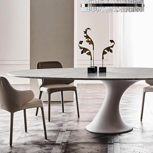 Tavolo da Pranzo in Marmo Ovale Moderno Semplice Lusso Leggero Artistico di Alta Gamma Lastra di Pietra Naturale Personalizzabile Arredamento per la Casa - Product Image 4