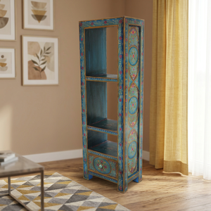 Estantería Moderna de Madera Maciza Pintada, Librería Abierta, Vitrina Decorativa, 1 Cajón, 3 Niveles, Mueble de Hotel, Estilo Rústico Indio - Product Image 1