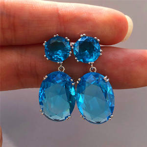 Pendientes de cristal de lujo para mujer, color azul oscuro E491, joyería para fiesta, pendientes con engaste de garra y diamantes de imitación - Product Image 5