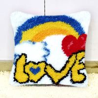 Kits de crochet à la main personnalisés pour adultes débutants : Toile pré-imprimée pour l'art du fil et l'artisanat, motifs Cœur Arc-en-ciel, pour coussins et tapis