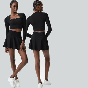 Abbigliamento Fitness, Top Corto a Maniche Lunghe con Scollo Ondulato per Donne, Abbigliamento Sportivo, Magliette Sportive, Gonna da Tennis, Completo Tuta da Donna - Product Image 4