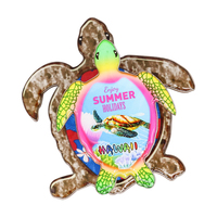 Aimant de réfrigérateur en forme de tortue de mer de taille moyenne en bois époxy, aimant puissant, écologique, clip pour carte de visite méditerranéenne