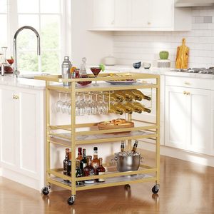 Chariot de service moderne SENYU en or avec dessus en marbre, chariot roulant à 3 niveaux pour la maison, la cuisine, la salle à manger, l'organisation et le rangement - Product Image 1