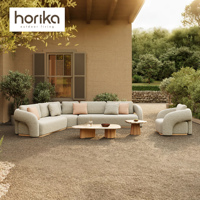 Ensemble de canapés modulaires d'angle de luxe pour hôtel moderne, en bois de teck imperméable, confortable pour l'extérieur, mobilier de jardin