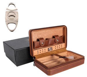 Humidor de Cigarros de Cuero Estilo Americano, Portátil, para Viaje, Estuche para 4 Cigarros, de Madera de Cedro, Resistente a la Humedad, Ecológico, con Encendedor - Product Image 3