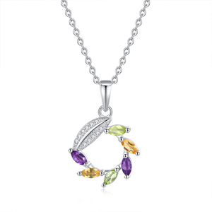 Colliers en argent sterling 925 avec fleurs en cristal multicolores taillées en marquise 2*4mm, sertis de 9 pierres fines, bijoux en pierres naturelles pour cadeaux - Product Image 1