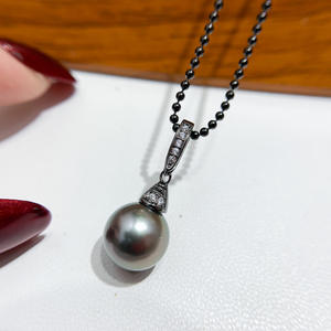 WENCHI S925 Plata Colgante Accesorio DIY Soporte Vacío con Cuentas de 9-13mm Modelo 10598 Collar Negro para Accesorios de Moda China - Product Image 4