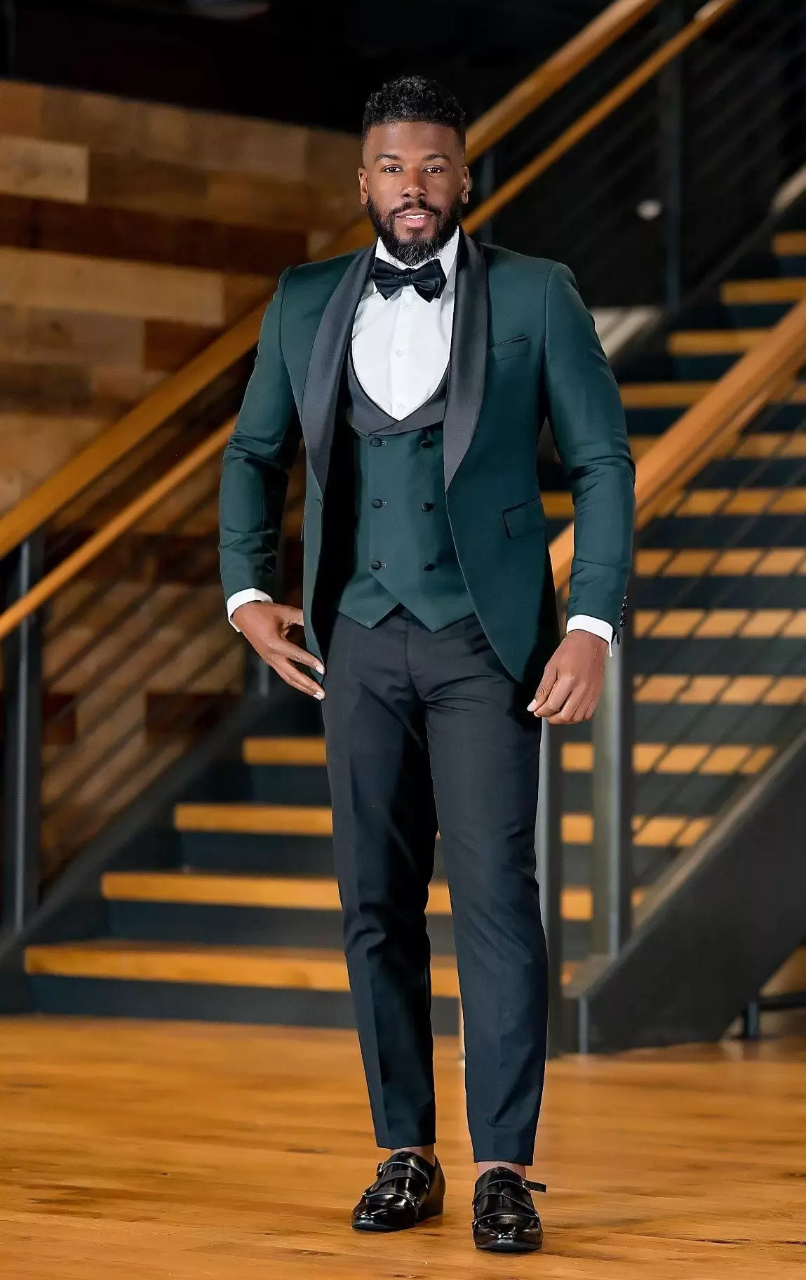 Hunter-esmoquin verde de boda para hombre, trajes de un botón para