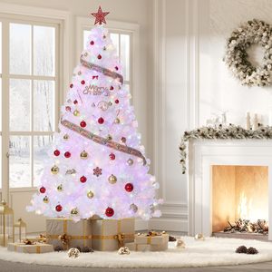 Sapin de Noël blanc de 6 pieds avec lumières, sapin de Noël artificiel pour intérieur et extérieur, décoration de Noël pour la maison, le bureau, les fêtes, les vacances - Product Image 4
