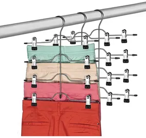 带夹子的裙子衣架金属防滑节省空间裤子衣架可调节夹子旋转挂钩裙子衣架M-224