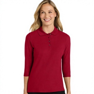 Polo de Punto Sólido para Mujer, Manga Tres Cuartos, Rojo, Estilo Casual, 100% Poliéster - Product Image 3