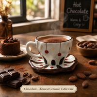 Ensemble tasse et soucoupe en céramique et porcelaine, motif à pois rétro peint à la main, bord ondulé texturé irrégulier, compatible lave-vaisselle et micro-ondes, réutilisable