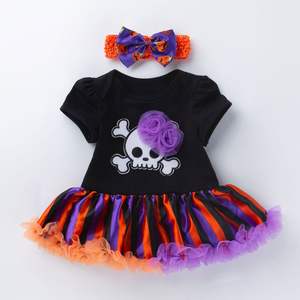Venta al por mayor Bebé Ropa de Halloween niña calabaza dibujos animados manga corta mameluco vestido lindo recién nacido Festival ropa - Product Image 6