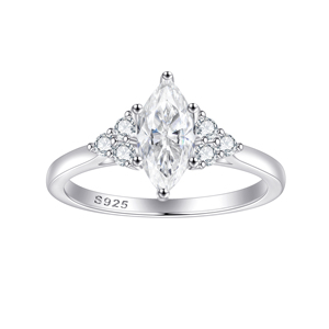 Jewelry Supplier 925 Sterling <b>Silver</b> Marquise Cut Zircon Engagement <b>Ring</b> Anti-Tarnish Classic Prong Setting Rhodium Plated - Product Image 1