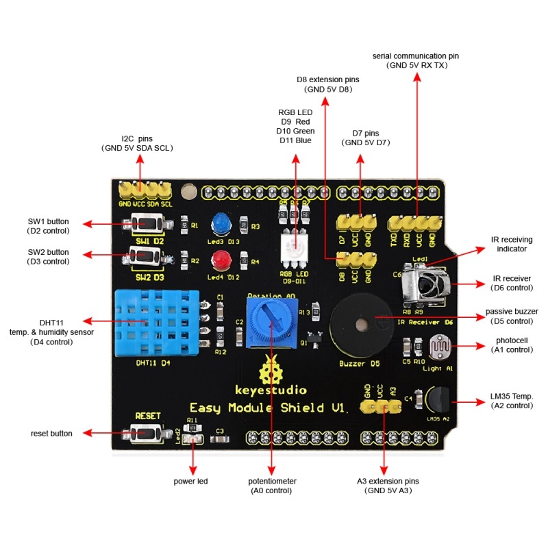 Keyestudio Multi-Purpose Shield V1 Learning Board <strong>for</strong> Arduino Programmer