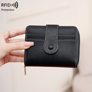 Portafoglio corto da <span class=keywords><strong>donna</strong></span> RFID, supporto per Slot Multi Card multifunzione, <span class=keywords><strong>portamonete</strong></span> <span class=keywords><strong>con</strong></span> fibbia retrò alla moda - Product Image 6