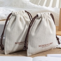 Sac à Cordon Recyclable Style Minimaliste en Coton et Lin avec Motif Chevrons pour Bijoux et Protection Contre la Poussière