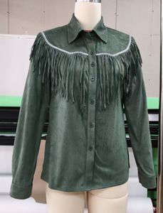 Camicia Western Vintage Bohémien Verde con <span class=keywords><strong>Frange</strong></span> per Donna, Vendita all'Ingrosso - Product Image 2