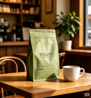 YOUYI 250g 500g 1kg Sachets de café à fond plat personnalisés imprimés, sacs d'emballage pour grains de café avec valve OEM