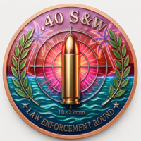 Pièce de monnaie en cuivre pur 999 de 1 oz, calibre .40, réplique de munition 3D en relief UV colorée, effet proof-like, artisanat métallique artistique