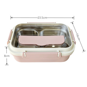 Contenitore per Pranzo Giapponese Bento Quadrato in Acciaio Inox con <span class=keywords><strong>2</strong></span> Scomparti, Coperchio in Plastica, Design Ermetico e Riscaldabile, Lavabile in Lavastoviglie, Senza BPA - Product Image 6