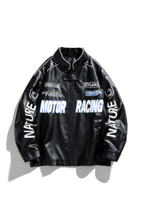 Blouson personnalisé pour homme en PU, style course, brodé, <span class=keywords><strong>col</strong></span> montant, fermeture éclair, streetwear moto, vente en gros OEM - Product Image 2