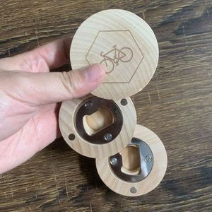 Laser Logo Round Fridge Wood Magnetic Bottle Opener Wedding <b>Gift</b> - Product Image 6