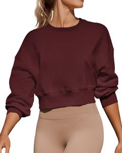 Vêtements de sport pour femmes hauts pour femmes sweats courts à manches longues et col rond confortables hauts pullover décontractés en polaire - Product Image 2