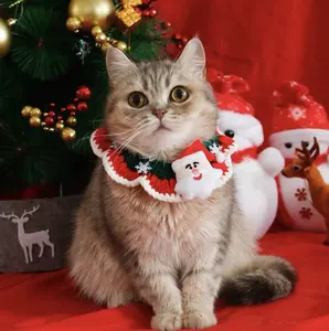 Verstellbares Weihnachts-Haustier halsband Gestricktes gestreiftes Lätzchen kostüm aus Wolle für Katzen hund