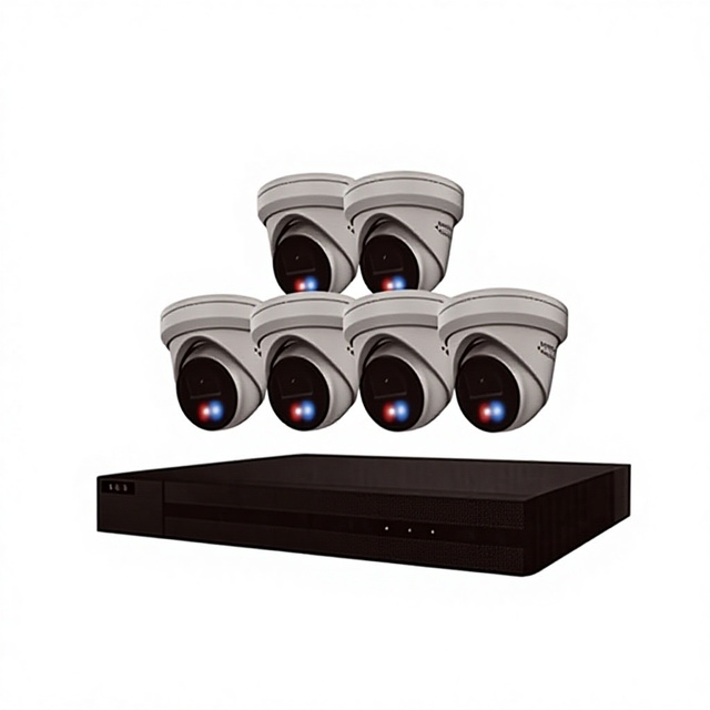 HIK OEM 6MP Smart Hybrid Light Turret Camera 8-Channel 2TB HDD SD Card H.265 4K NVR Security System Kit Night Vision Cloud