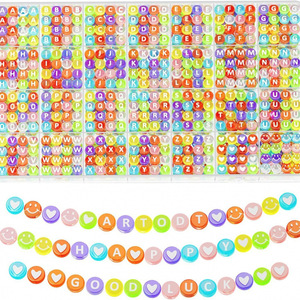 Perles de lettres en acrylique rondes de 7 mm, 1400 pièces, 28 styles pour la fabrication de bijoux - Product Image 5