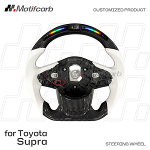 Volant personnalisé en fibre de carbone avec LED et poignées en cuir blanc pour Toyota GR Supra 3.0 A90 A91 2018-2026 – Amélioration intérieure - Product Image 2