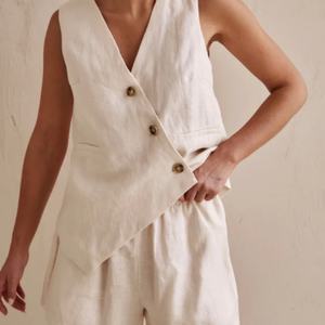 Conjunto Casual de Lino y Algodón para Mujer, Estilo Nuevo 2025, Dos Piezas con Top sin Mangas y Pantalones Cortos, Gran Venta OEM - Product Image 4