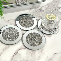En gros 4 pouces En Verre Coaster Miroir rond carré Écrasé Diamant tasse dessous de tapis table côté décor pour la maison de noce
