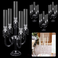 Porte-bougie en cristal transparent à 8 bras avec fleurs pour les centres de table de mariage et de fête