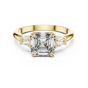 Lab Grown CVD Diamond 5 Stone Engagement Ring Princess Baguette <b>Solid</b> Gold - Product Image 1