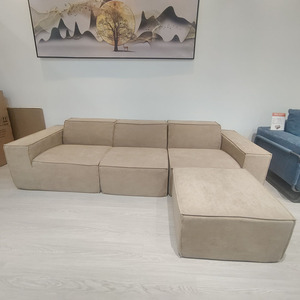 Sofá Modular Seccional en Forma de L con Esquinas Cuadradas, Tapizado en Tela Moderna, Envasado al Vacío y Comprimido, con Otomana, de Fabricante OEM - Product Image 2