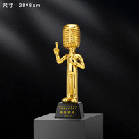 Pujiang gros microphone chant thème résine trophée avec base noire gravure laser pour chanter et organiser des compétitions