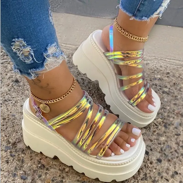 Women 2021 Summer Jelly Shoes Thick-soled Women's Sandals Waterproof Platform Wedges PVC PU Picture Summer Slippers for Women