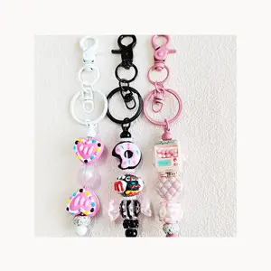 Pulseira de pingente para celular, pingente de contas pintadas à mão, chaveiro de mão para meninas, cordão original fofo para celular