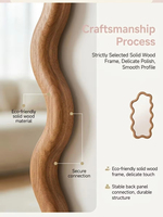 Miroir sur pied géant de style européen, esthétique personnalisée, de forme irrégulière, avec cadre en bois de pin blanc pour la décoration de salon.