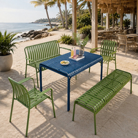 FLD1271 Mesa de Comedor Exterior Impermeable de Aluminio Moderno con Listones, 120/150 cm, para Cafetería, Restaurante, Patio